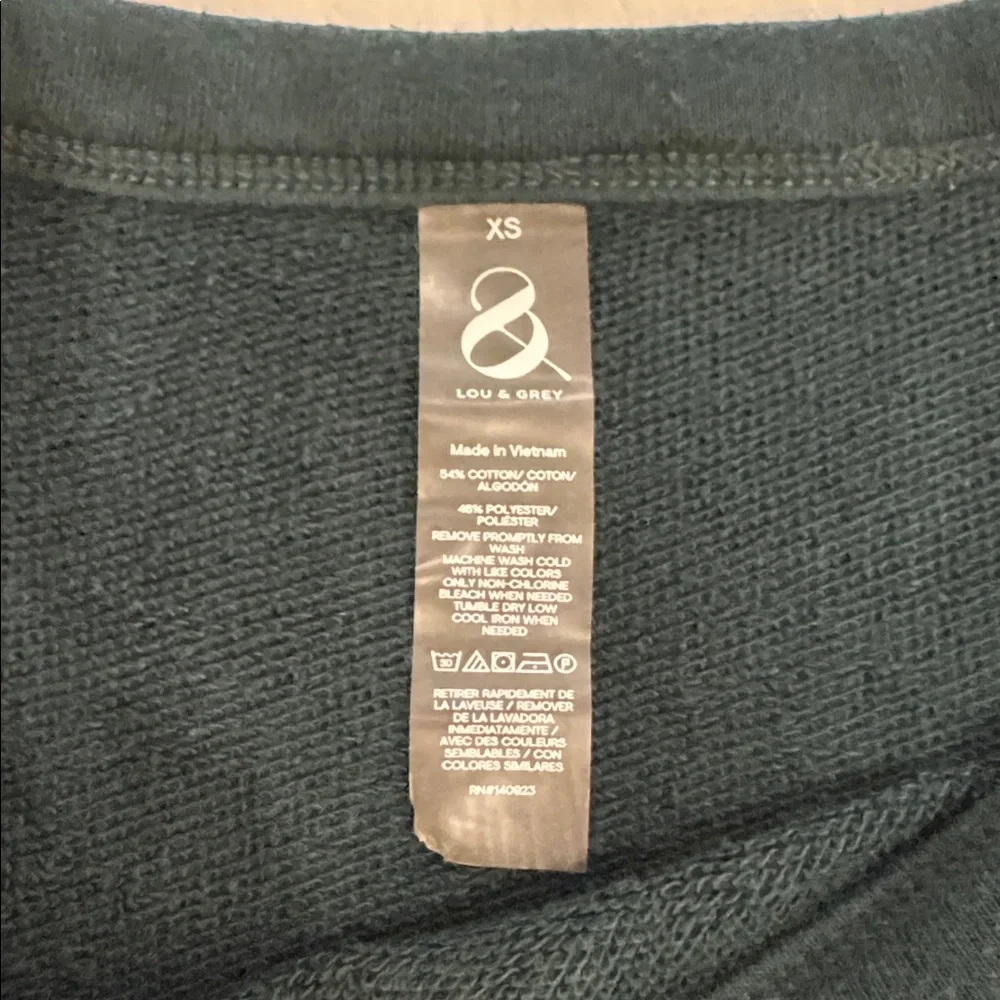 Lou & Grey XS Cropped Sweatshirt Dark Green Blue Stripe Sleeve Pullover LOFT - Picture 5 of 9